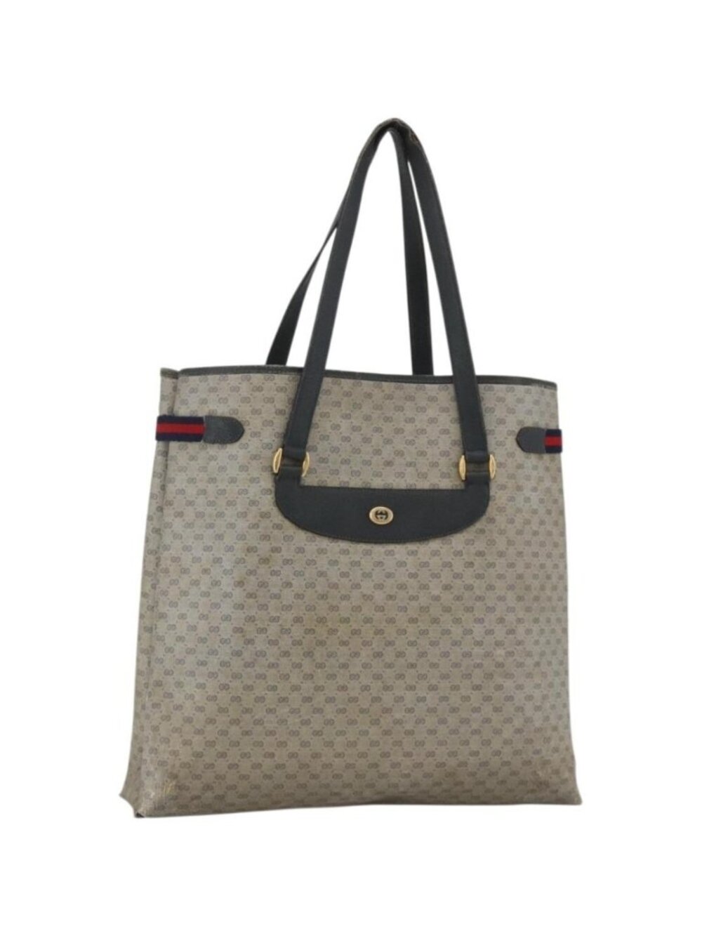 GUCCI Micro GG Supreme Sherry Line Tote Bag PVC Navy Gold 39 02 091